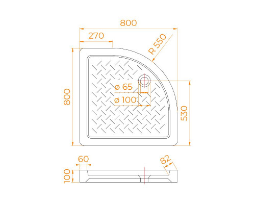 Поддон для душа полукруглый керамический RGW CR/R (800x800)