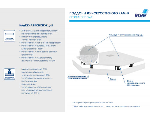 Душевой поддон трапеция RGW ST/T-W Белый (1000x1000)