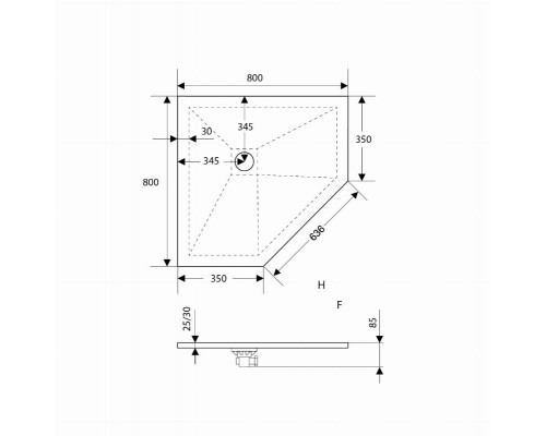 Душевой поддон трапеция RGW ST/T-G Графит (800x800)