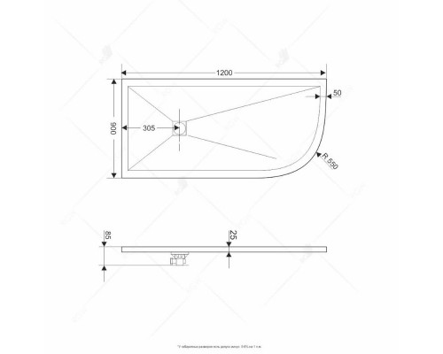 Душевой поддон асимметричный RGW ST/AL-W Белый (900x1200)