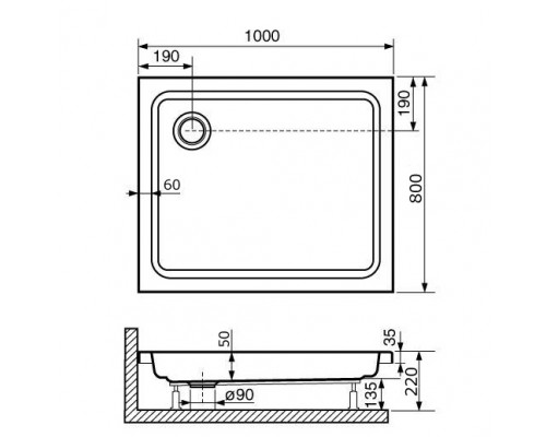 Душевой поддон прямоугольный RGW STYLE (800x1000)