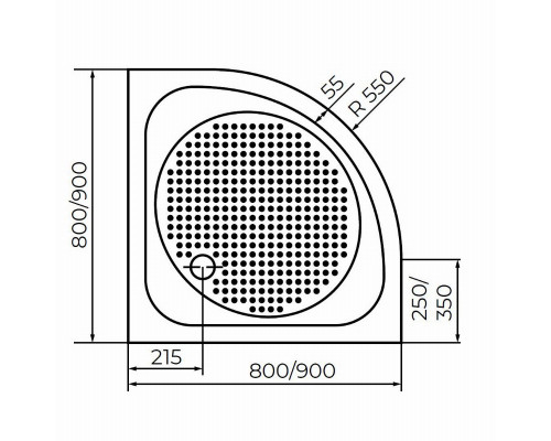 Душевой поддон полукруглый RGW LUX/TN-P (900x900)