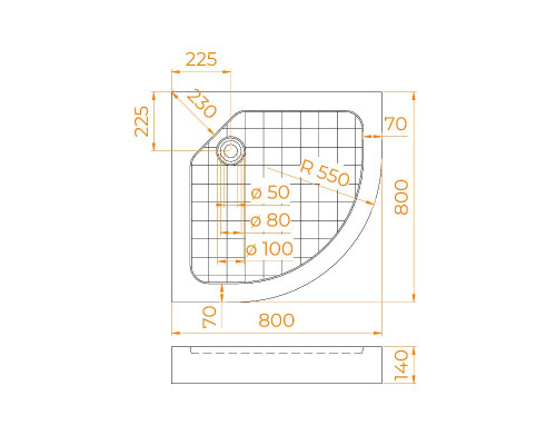 Душевой поддон полукруглый RGW SMC/R W Белый (800x800)