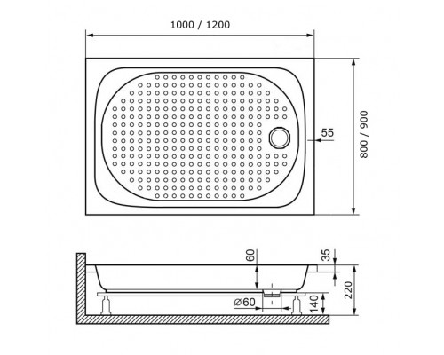 Душевой поддон прямоугольный RGW LUX/TN (900x1200)