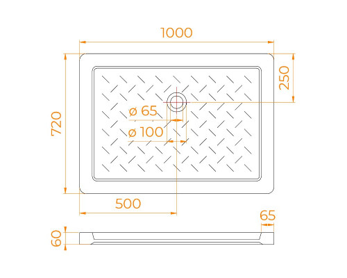 Поддон для душа прямоугольный керамический RGW CR (Глубина 35) (720x1000)