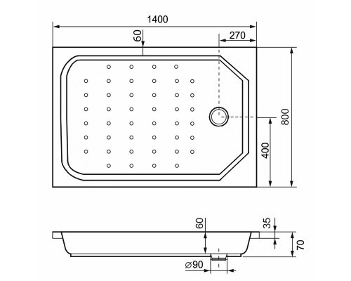 Душевой поддон прямоугольный RGW STYLE Ø90 800x1400